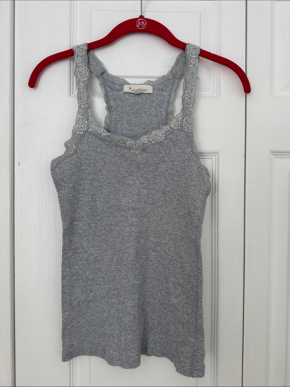 Forever 21 Soft Stretch Lace-Trim Racerback Tank Top - Gray Size L Y2K